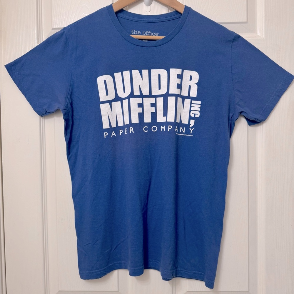 Dunder Mifflin Blue The Office Graphic T-Shirt Mens Medium ShortSleeve Crew Neck